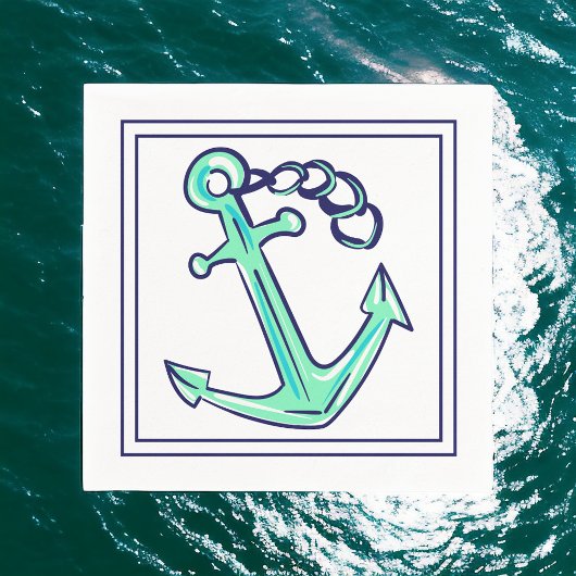 Navy Green Anchor Nautical Coastal Serviette