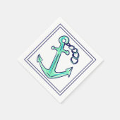Navy Green Anchor Nautical Coastal Serviette (Ecke)
