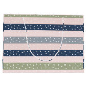 Navy Green and Gray Polka Stripe Pattern – Elegant Große Geschenktüte (Rückseite)