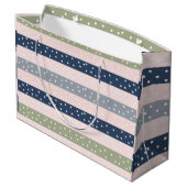 Navy Green and Gray Polka Stripe Pattern – Elegant Große Geschenktüte (Rückseite Schrägansicht)