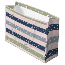 Navy Green and Gray Polka Stripe Pattern – Elegant Große Geschenktüte