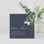 NAVY GREEN EUCALYPTUS FOLIAGE WATERCOLOR WEDD EINLADUNG (Stehend Vorderseite)