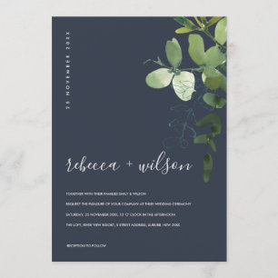 NAVY GREEN EUCALYPTUS FOLIAGE WATERCOLOR WEDD EINLADUNG