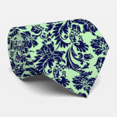 Navy & Green Floral Damasks Krawatte (Gerollt)