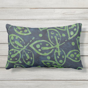 Navy Green Foliage Boho Batik Look Outdoor Kissen Für Draußen