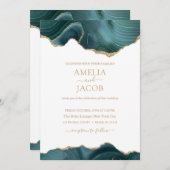 Navy Green & Gold Foil Agate Einladung modern (Vorne/Hinten)