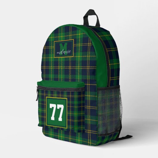 Navy green gold Tartan Plaid checkered Notre Dame Bedruckter Rucksack (Rückseitige Ecke Rechts)