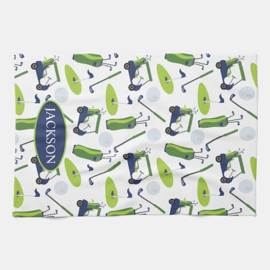 Navy & Green Golf Personalisiert Geschirrtuch (Horizontal)