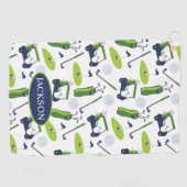 Navy & Green Golf Personalisiert Golfhandtuch (Horizontal)