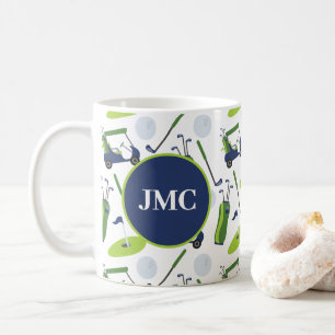 Navy & Green Golf Personalisiert Mit Monogramm Kaffeetasse