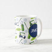 Navy & Green Golf Personalisiert Mit Monogramm Kaffeetasse (VorderseiteRechts)