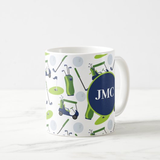 Navy & Green Golf Personalisiert Mit Monogramm Kaffeetasse (VorderseiteRechts)
