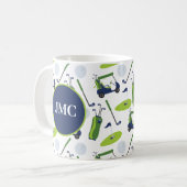 Navy & Green Golf Personalisiert Mit Monogramm Kaffeetasse (Vorderseite Links)