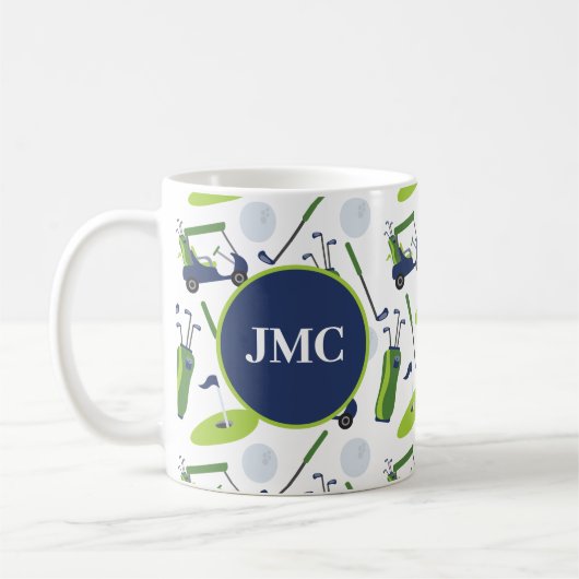 Navy & Green Golf Personalisiert Mit Monogramm Kaffeetasse (Links)