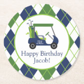 Navy & Green Golf Personalisiert Runder Pappuntersetzer (Vorderseite)