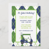 Navy & Green Raute Golf Party Einladungen (Vorderseite)