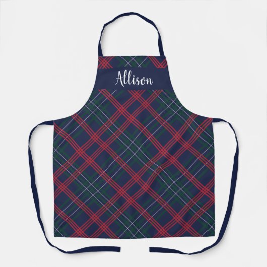 Navy Green Red Tartan Karierter Personalisierter U Schürze (Vorderseite)