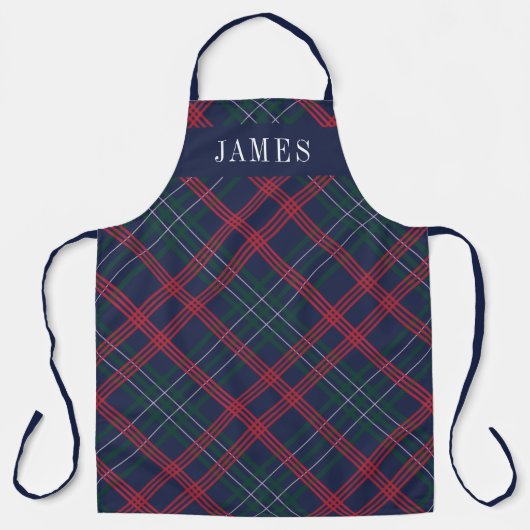 Navy Green Red Tartan Karierter Personalisierter U Schürze (Vorderseite)