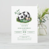 Navy Green Soccer Kids Watercolo Einladung (Stehend Vorderseite)