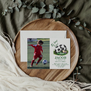 Navy Green Soccer Kids Watercolor Foto Einladung