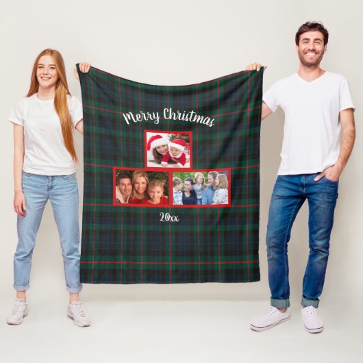 Navy Green Tartan Kariert Frohe Weihnachtszeit Fot Fleecedecke (Beispiel)