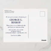 Navy Greenerenery Rahmen Oval Foto Beerdigung Gold Folie Einladungspostkarte (Rückseite)