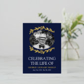Navy Greenerenery Rahmen Oval Foto Beerdigung Gold Folie Einladungspostkarte (Stehend vorne)