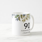 Navy Greenery Blätter Personalisiert 90. Geburtsta Kaffeetasse (VorderseiteRechts)