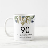 Navy Greenery Blätter Personalisiert 90. Geburtsta Kaffeetasse (Links)