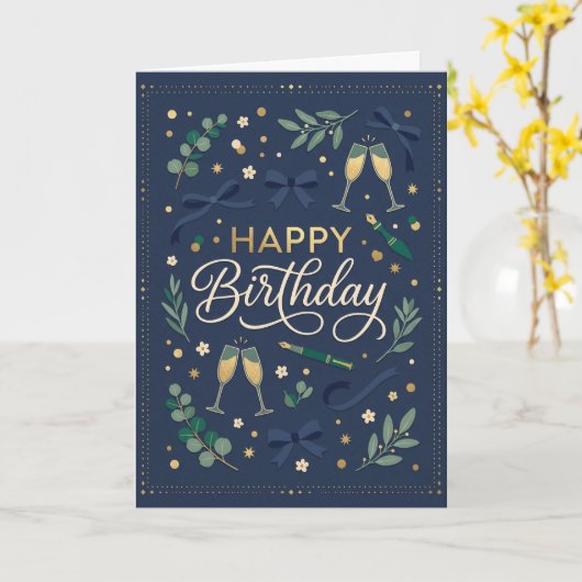 Navy Greenery Geburtstag Karte (Gelbe Blume)