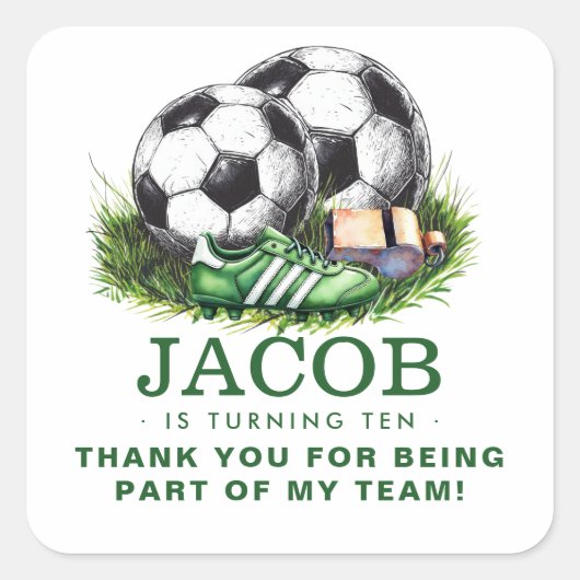 Navy grüne Fußball Kinder Wasserfarbe Quadratischer Aufkleber (Vorderseite)
