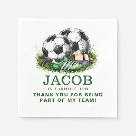 Navy grüne Fußball Kinder Wasserfarbe Serviette (Vorderseite)