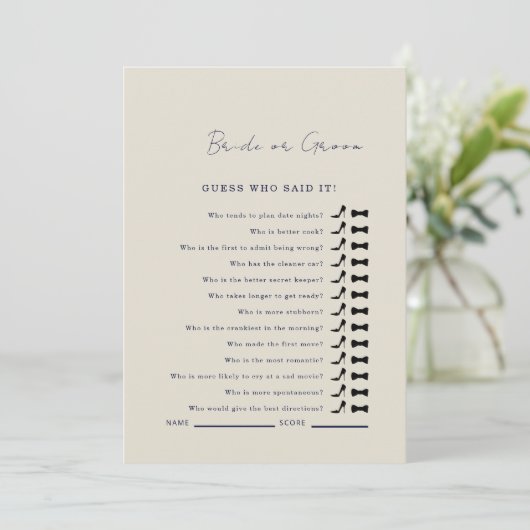 Navy Guess, die gesagt hat, es Duschspiel Einladung (Stehend Vorderseite)