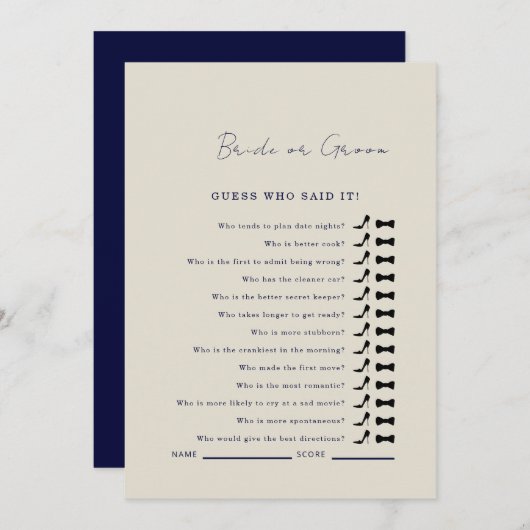 Navy Guess, die gesagt hat, es Duschspiel Einladung (Vorne/Hinten)