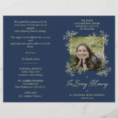 Navy Hand Lettered Chic Flourish Funeral Memorial (Vorderseite)