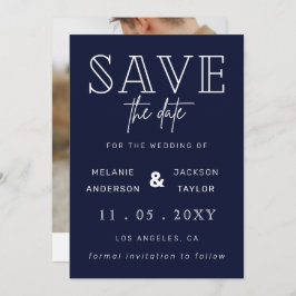 Navy Handgeschriebenes Kalligrafie-Foto Save the D Save The Date
