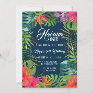 Navy Havana Nights Floral Tropical Geburtstag Einladung