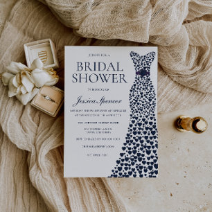 Navy Heart Dress Elegantes Brautparty Einladung