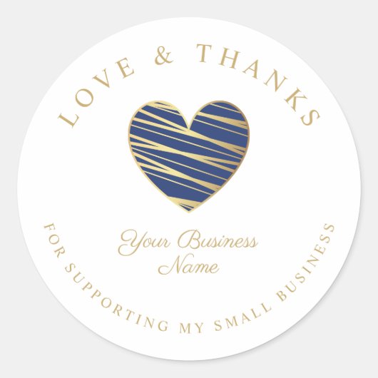 Navy Heart Love & Thanks Supporting Small Business Runder Aufkleber (Vorderseite)