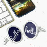 Navy Hello Pattern Manschetten Knöpfe<br><div class="desc">Navy Hello Pattern</div>