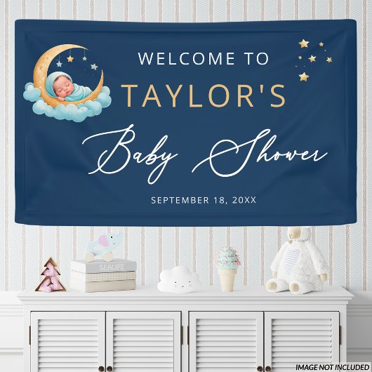 Navy Himmel Mond Sterne Baby Shower Banner