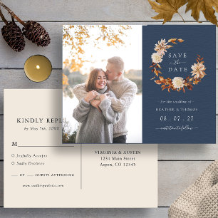 Navy Hochzeit im Herbst Foto Save the Date Ankündigungspostkarte