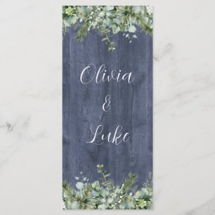 Navy Holz Eukalyptus Hochzeitsmenü Rustikale Blu Menükarte