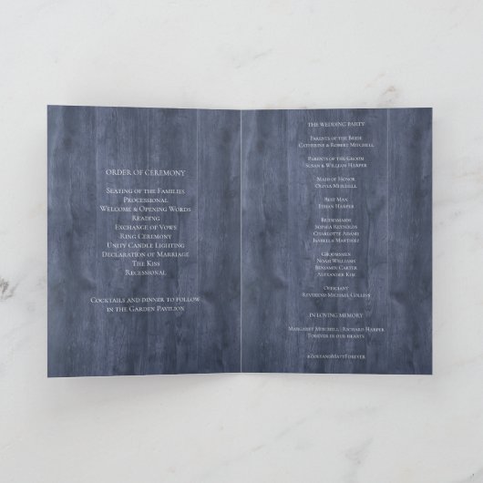 Navy Holz Eukalyptus Hochzeitsprogramm | Rustikal Programm (Innenseite)