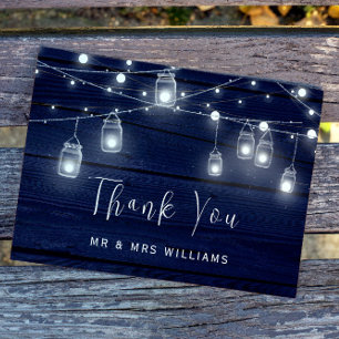 Navy Holz Mason Jars Lights Hochzeit Dankeschön Ka Dankeskarte