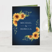 Navy Holz Sonnenblumen Foto Arch QR Code Hochzeit Einladung (Vorderseite)