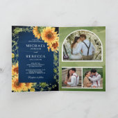Navy Holz Sonnenblumen Foto Arch QR Code Hochzeit Einladung (Innenseite)