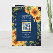 Navy Holz Sonnenblumen Foto Arch QR Code Hochzeit Einladung (Rückseite)