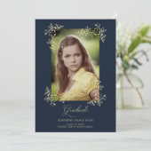 Navy Hoofisticated Blüh Foto Graduate Einladung (Stehend Vorderseite)