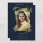 Navy Hoofisticated Blüh Foto Graduate Einladung (Vorne/Hinten)